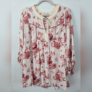 Live & Let Live cottagecore floral peasant bohemian Top. Size 2X. New.
